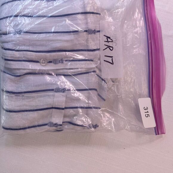 Rails White Navy Striped Pineapple Print Linen Blend Button Up Shirt Size Medium - Picture 13 of 13